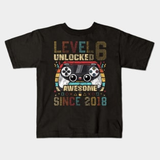 Level 6 Unlocked Awesome Since 2018 6Th Birthday Gaming Kids T-Shirt